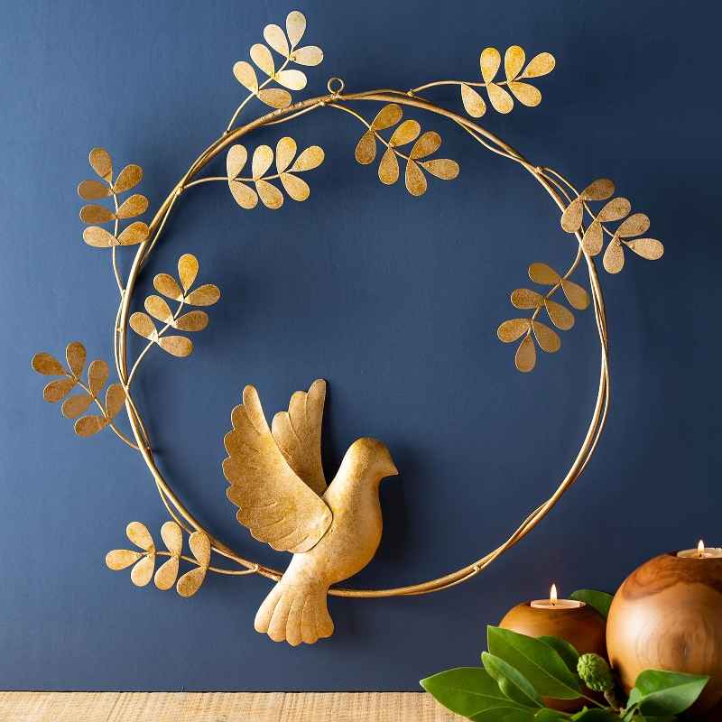 Gold Dove with Olive Branch Metal Wreath