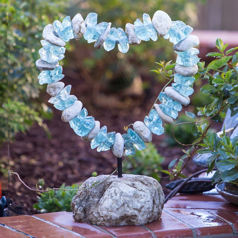 Tabletop Glass Stone Heart on Rock Stand