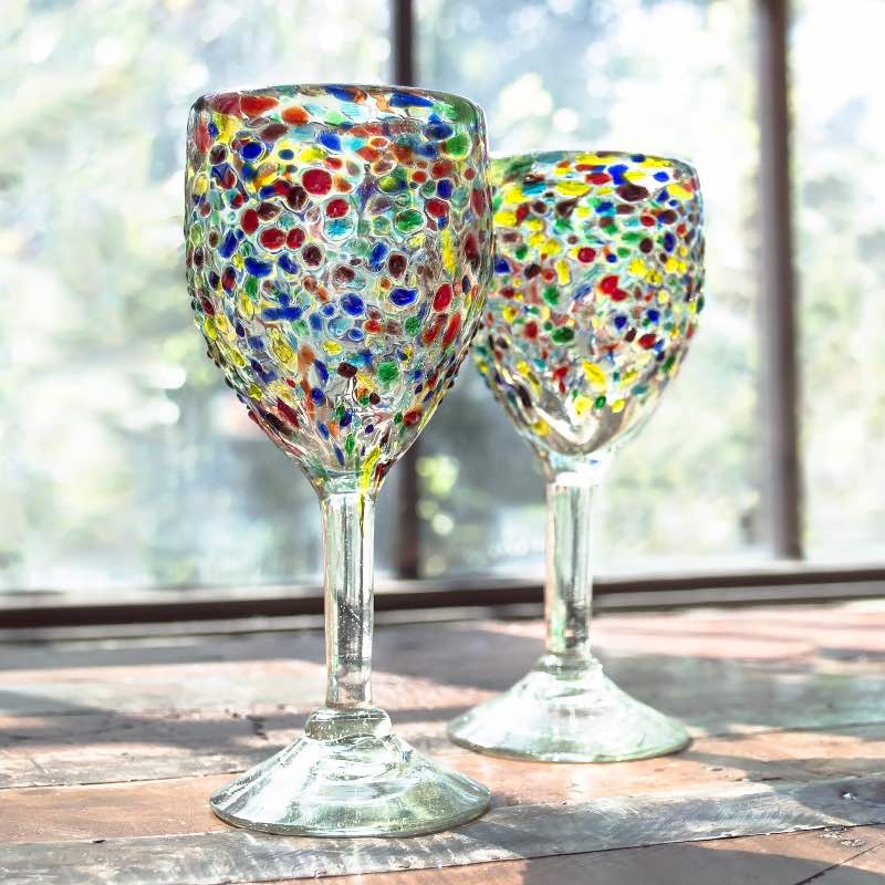 Recycled Glass Confetti Wine Glasses, Set of 4