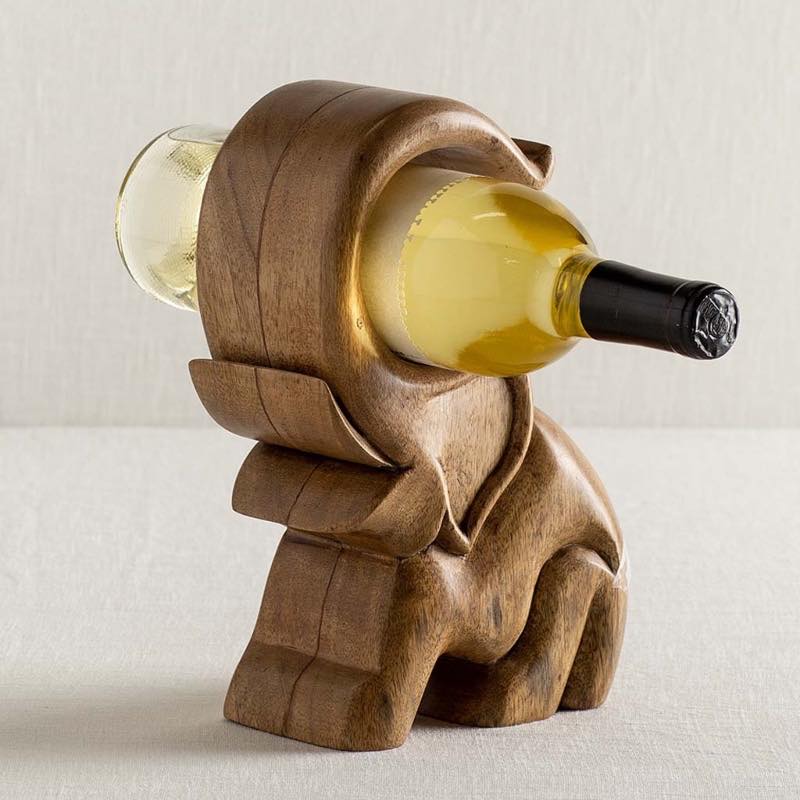 Hand-Carved Wooden Elephant Wine Bottle Display