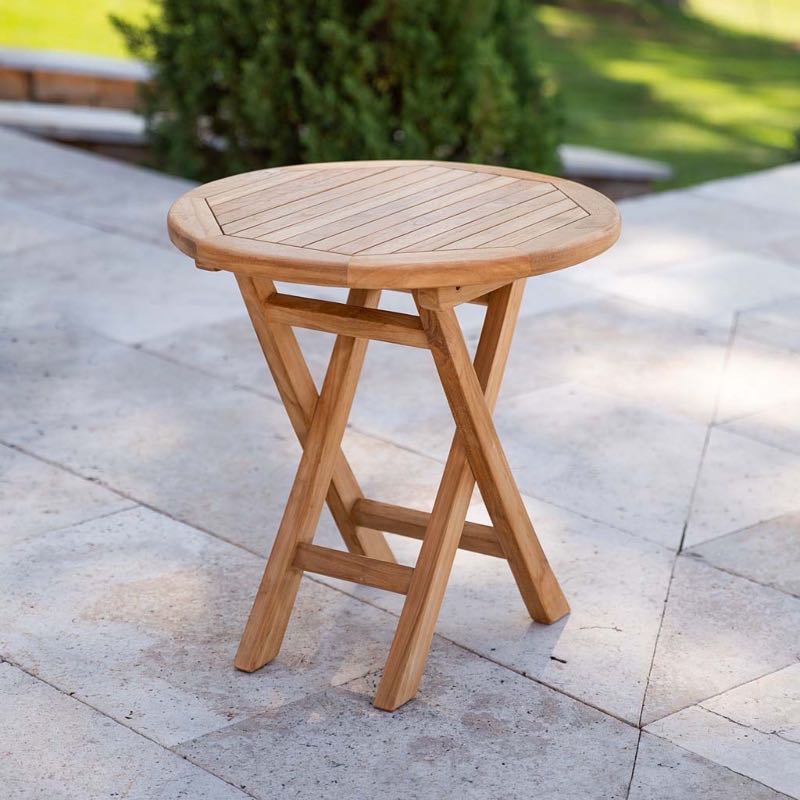 Small Round Teak Folding Side Table