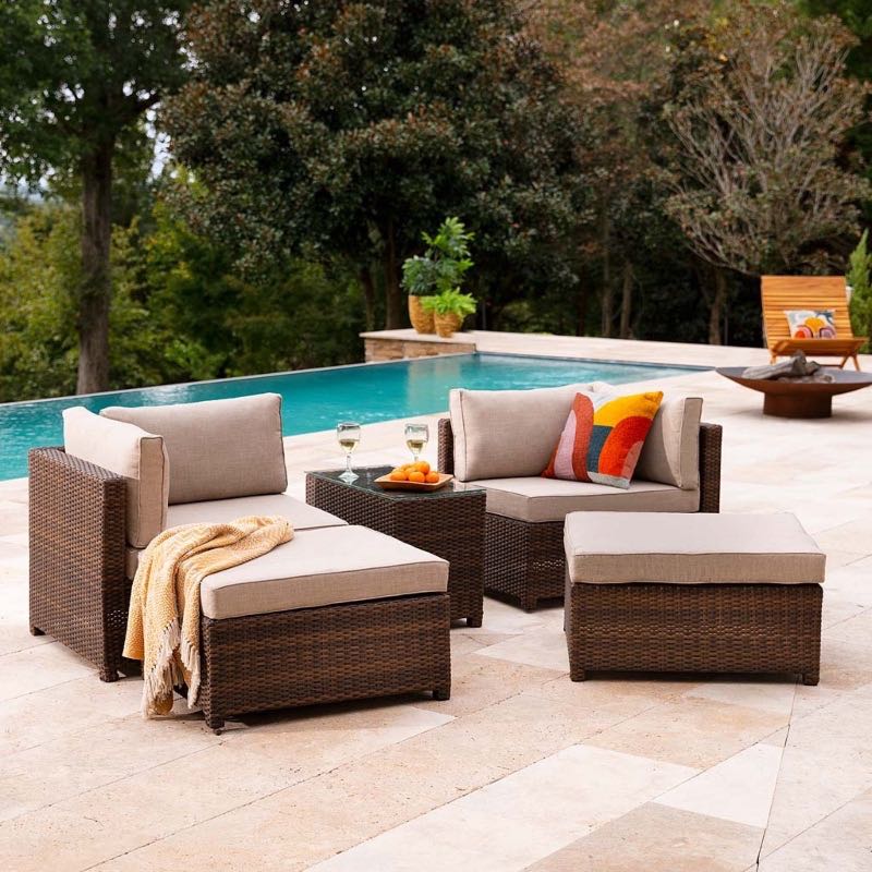 Outdoor Convertible 5-Piece Modular Lounge Set