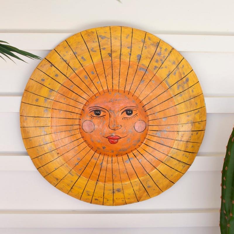 Hand-Hammered Recycled Metal Sun Face Wall Art