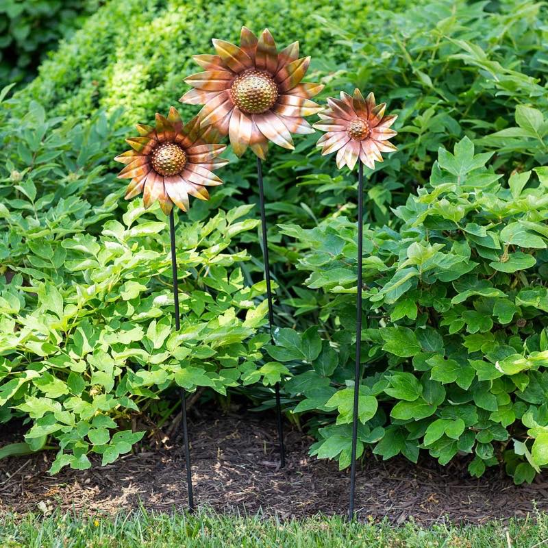 Bronze Sunflower Garden Stakes, Set of 3