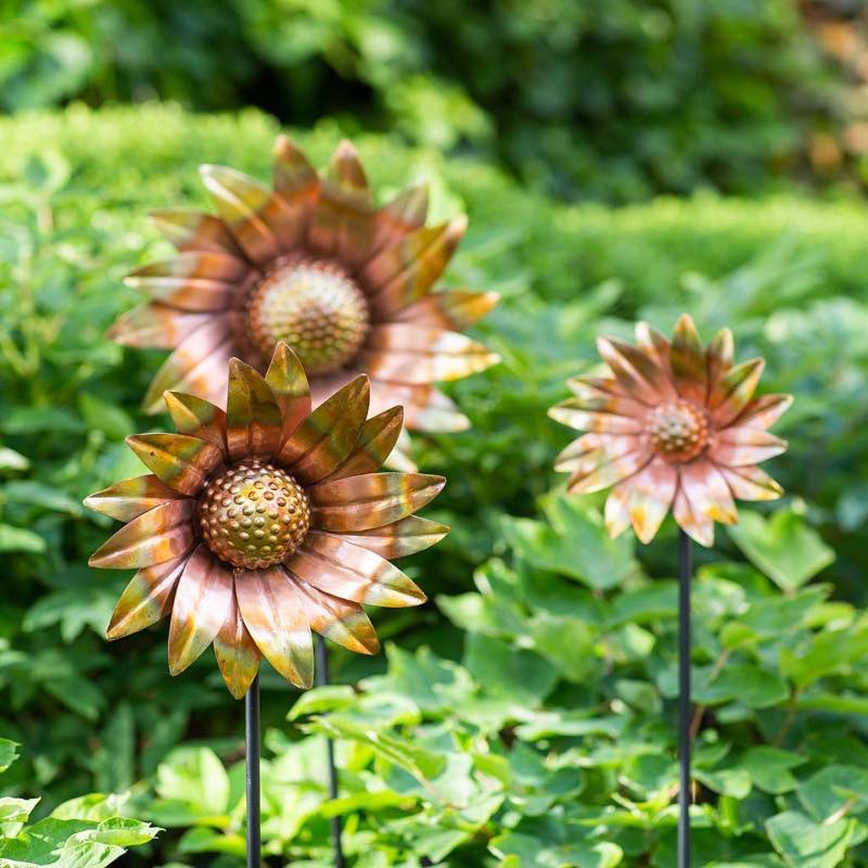 Bronze Sunflower Garden Stakes, Set of 3