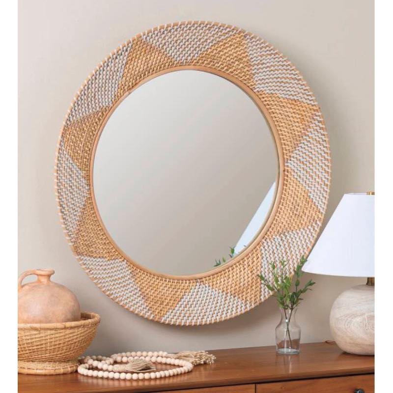 Woven Cane and Rattan Wall Mirror