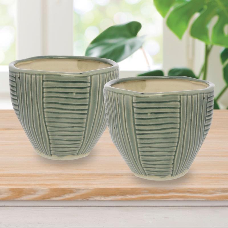 Teal Lucie Ceramic Cachepot, Set of 2