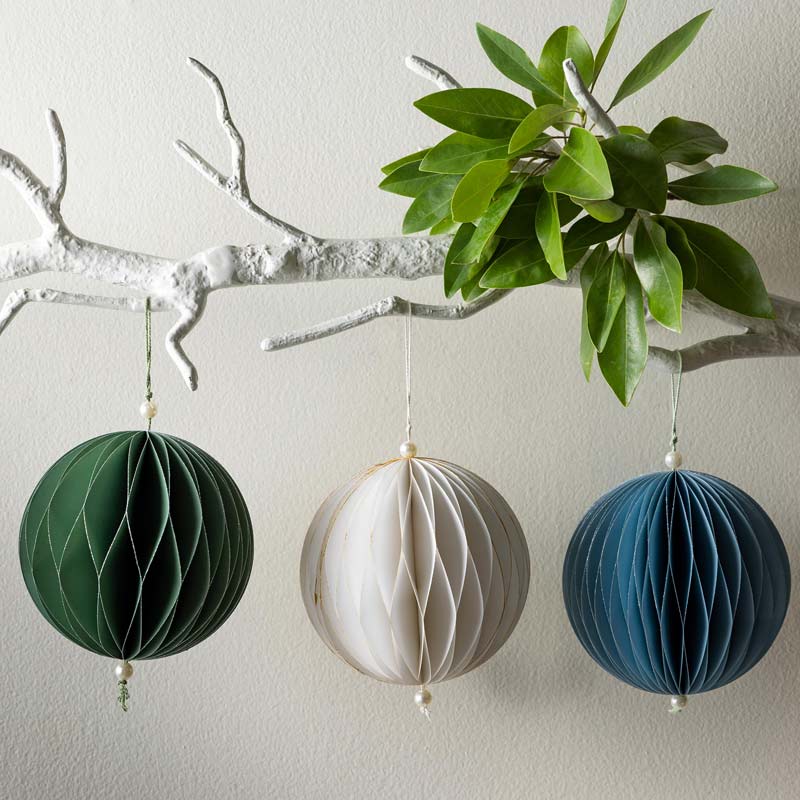 Hand-Cut Honeycomb Paper Ball Ornament (blue)