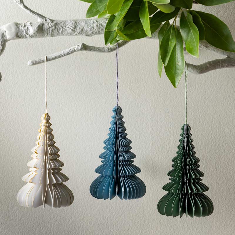 Hand-Cut Honeycomb Paper Tree Ornament (blue)