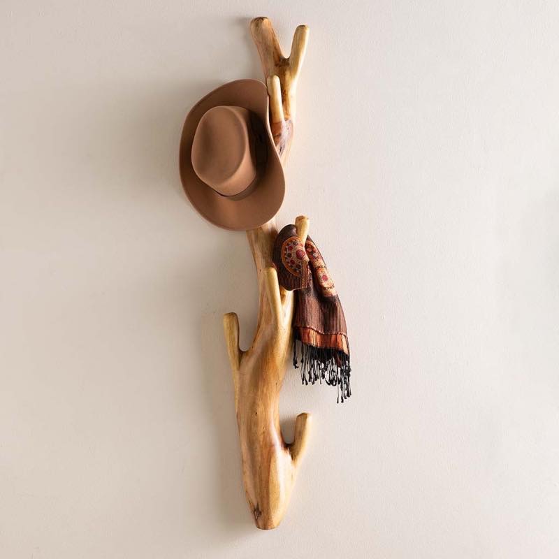 Nature-Inspired Twisted Suar Wood Wall Coat Rack