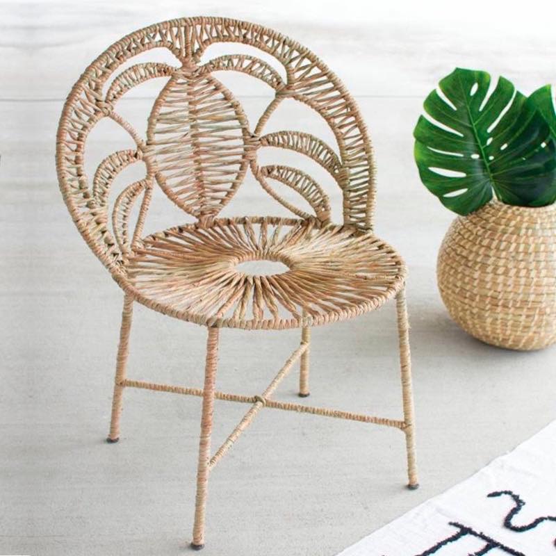 Woven Seagrass and Iron Accent Chair