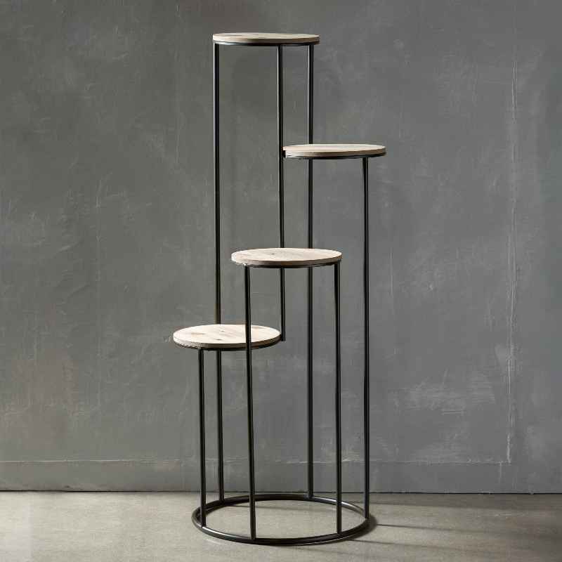 Four-tiered Metal and Wood Plant Stand