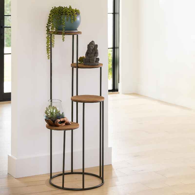 Four-tiered Metal and Wood Plant Stand