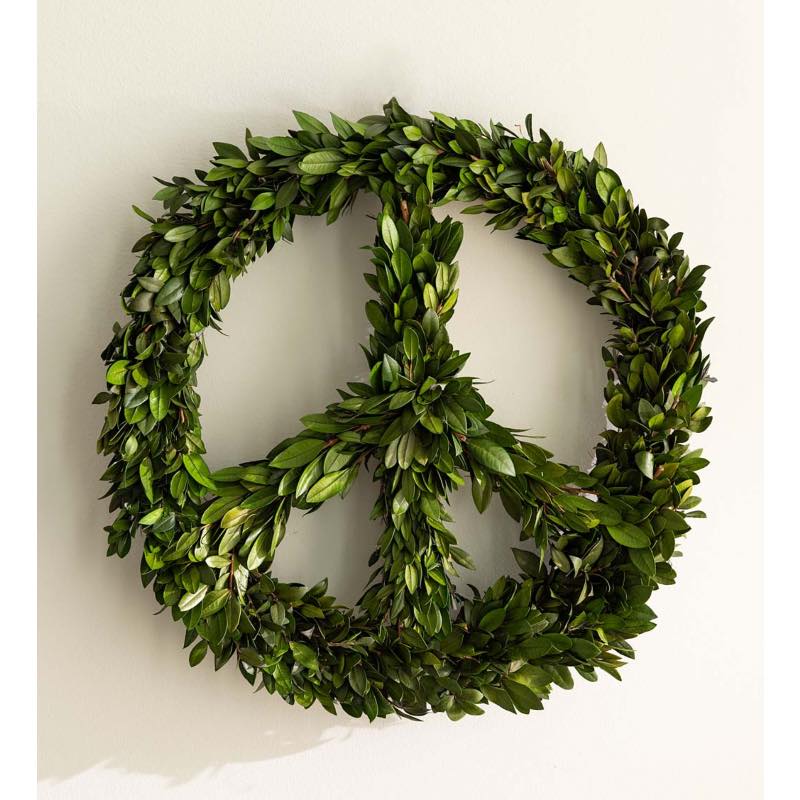 Preserved Green Leaf Peace Sign Wreath, 16