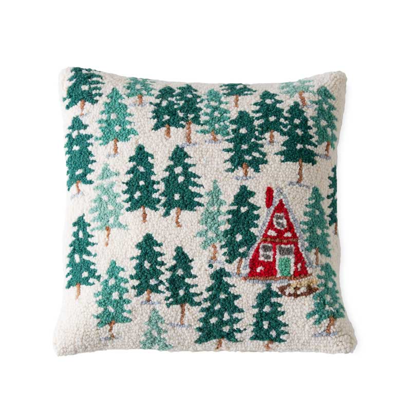 A-Frame Chalet Hand-Hooked Wool Throw Pillow, 16