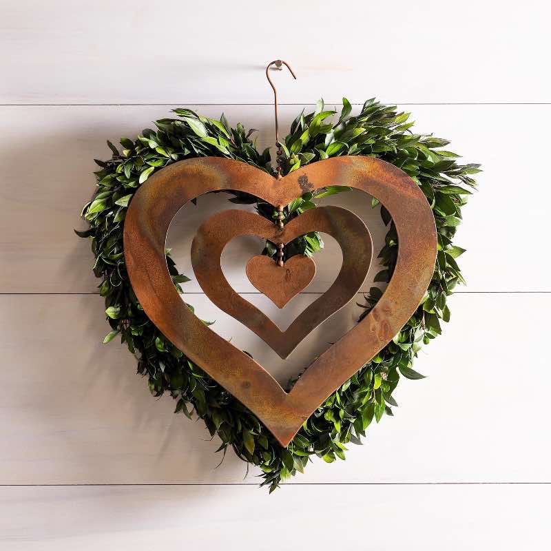 Hanging Flamed Copper Finish Triple Spinning Heart, Large