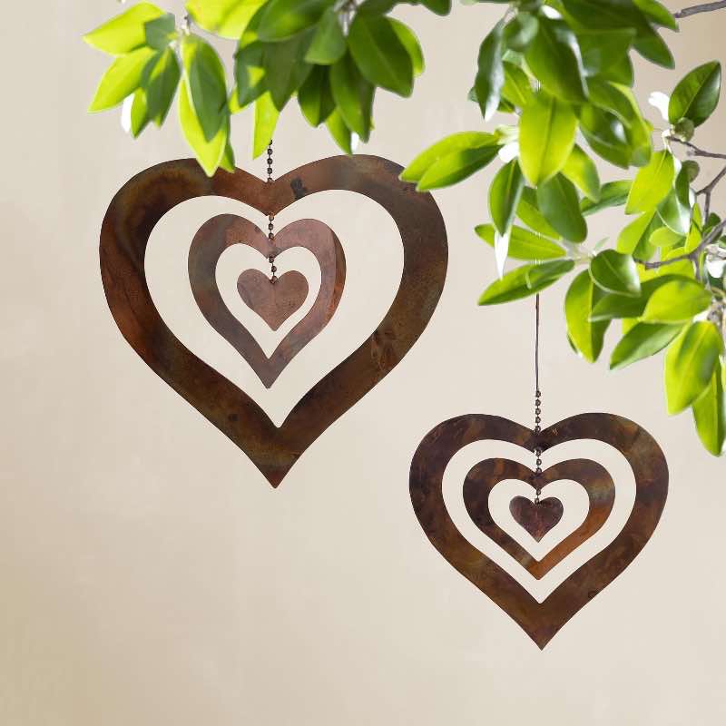 Hanging Flamed Copper Finish Triple Spinning Heart, Small