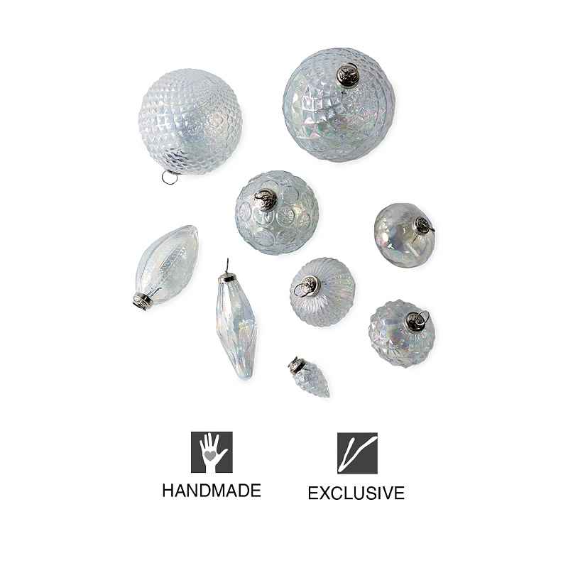 Hand-Blown Luster Glass Ornament Box, Set of 9