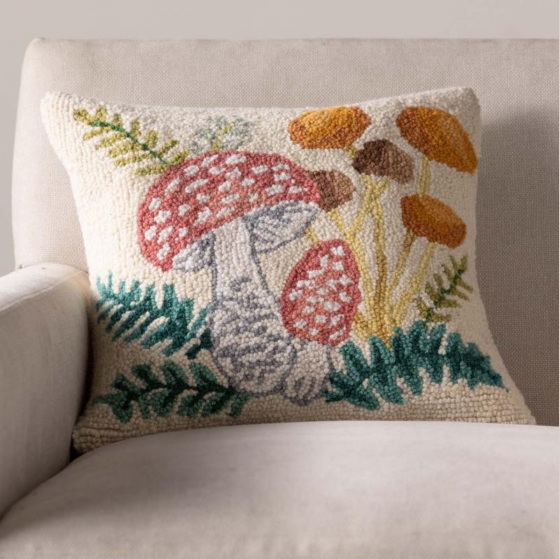 Mushroom Hand-Hooked Wool Decorative Throw Pillow