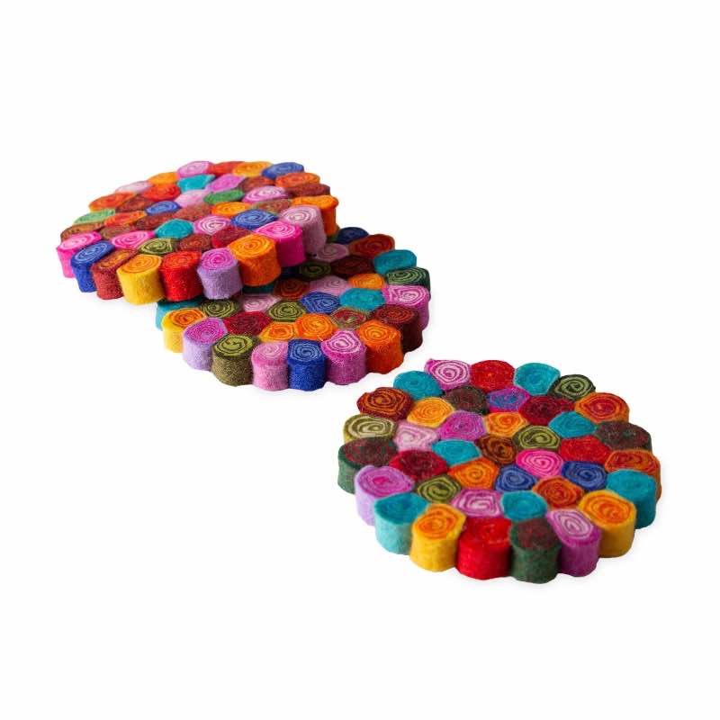 Felted Swirl Wool Trivets, Set of 3