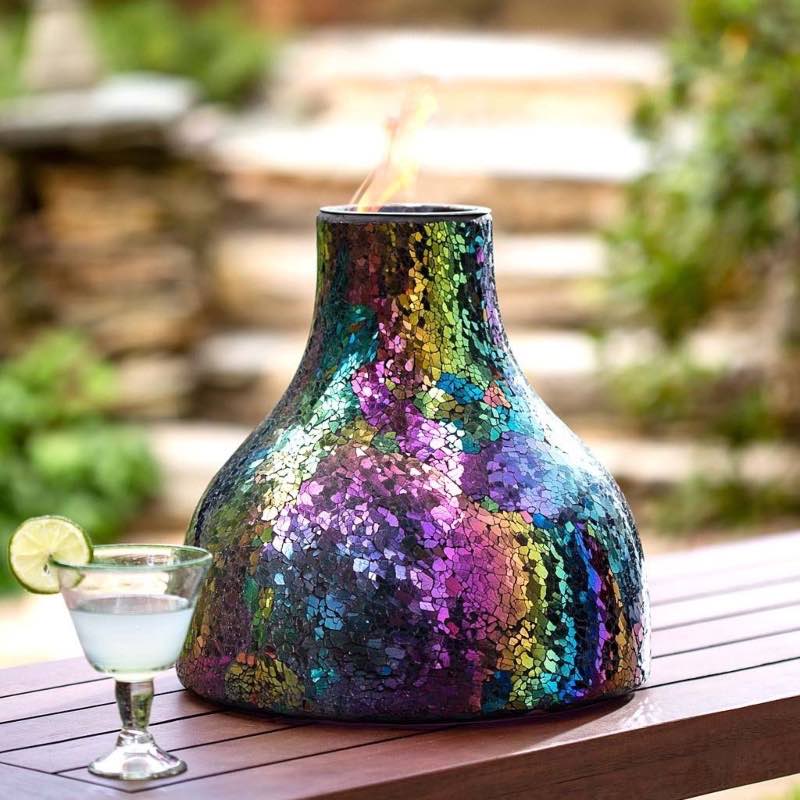 Rainbow Iridescent Glass Mosaic Firepot