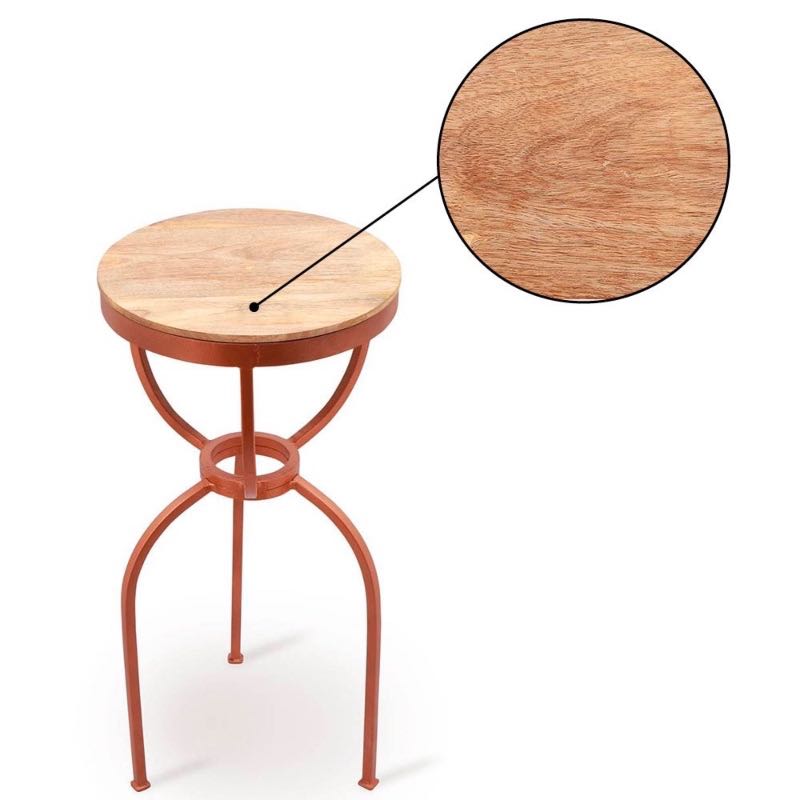 Metal and Wood Three-Legged End Table