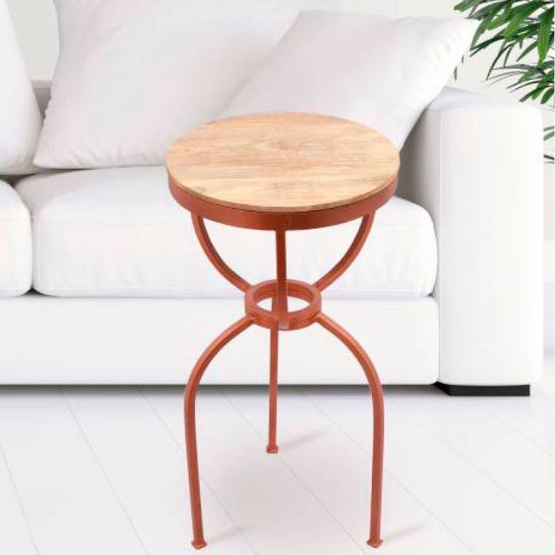 Metal and Wood Three-Legged End Table