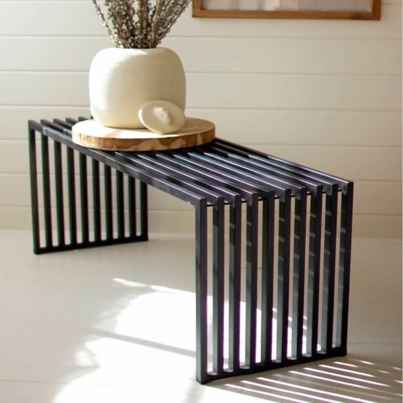 Slatted Black Metal Bench Console