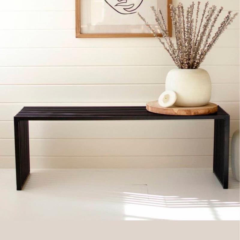 Slatted Black Metal Bench Console