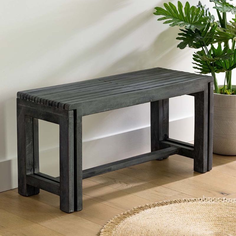 Extendable Slatted Charcoal Mango Wood Bench