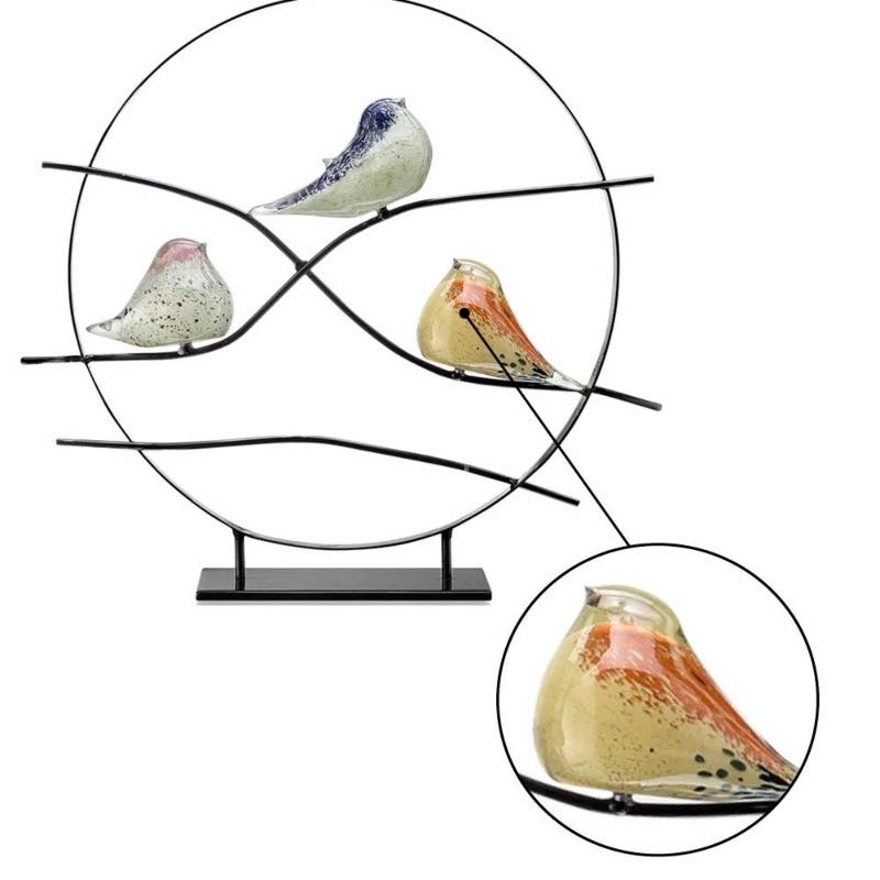 Art Glass Bird Trio Desk Decor