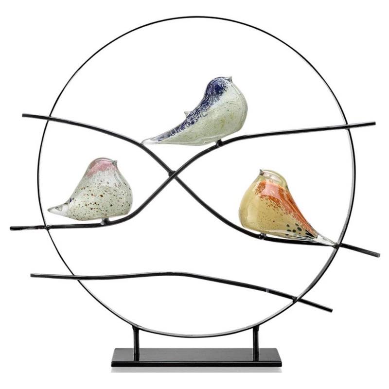 Art Glass Bird Trio Desk Decor