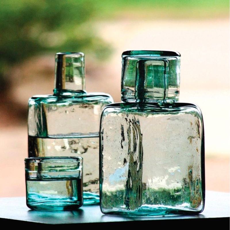 Recycled Glass Bedside Water Carafe and Drinking Glass Set