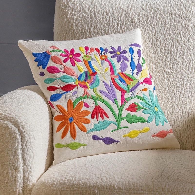 Otomi Mexican Embroidered Bird Stitched Pillow Cover