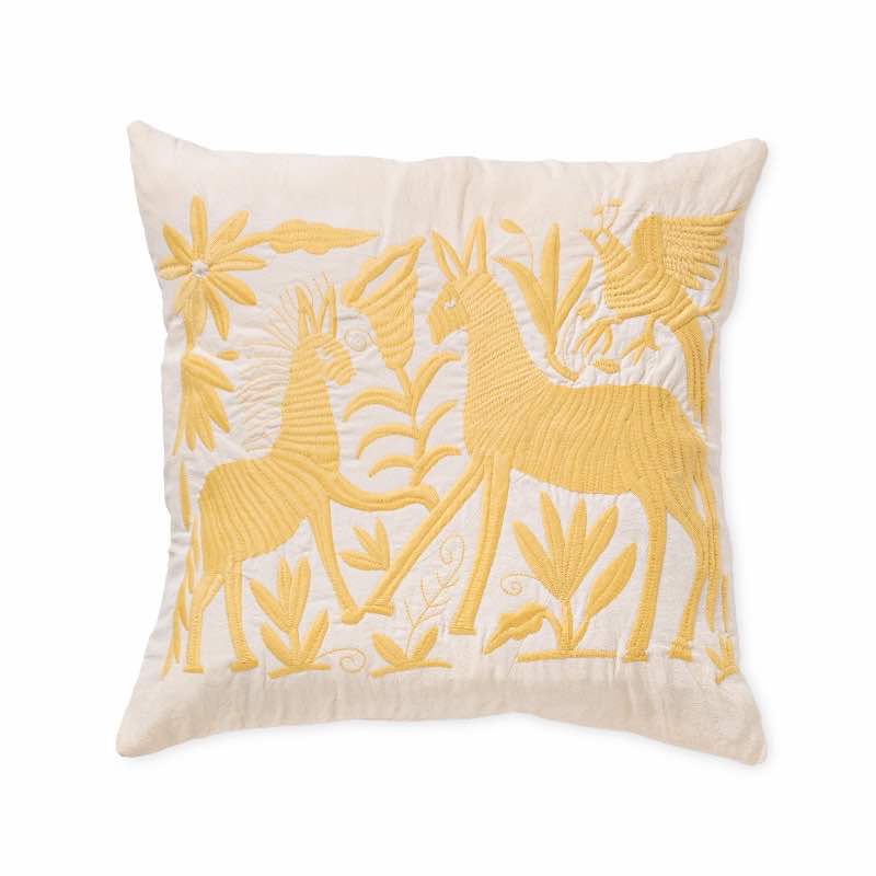 Otomi Mexican Embroidered Animal Stitched Pillow Cover, Tan Deer