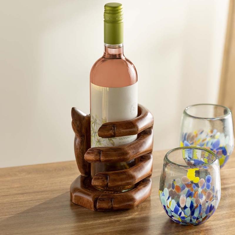 Artisan Carved Hand Wine Bottle Holder