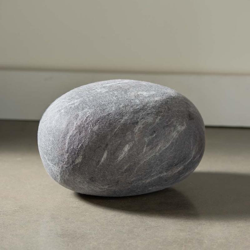 Small Felted Merino Wool Stone Pouf, Dark Gray