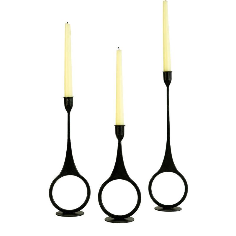 Iron Taper Candle Holders with Ring Detail, Set of 3