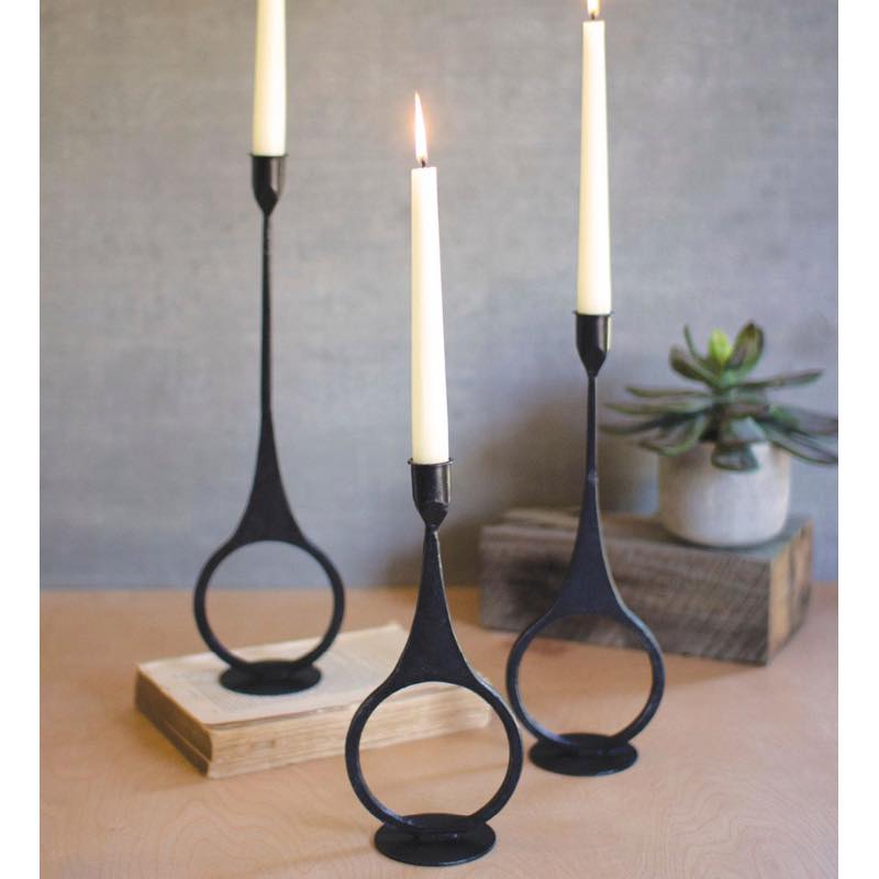 Iron Taper Candle Holders with Ring Detail, Set of 3