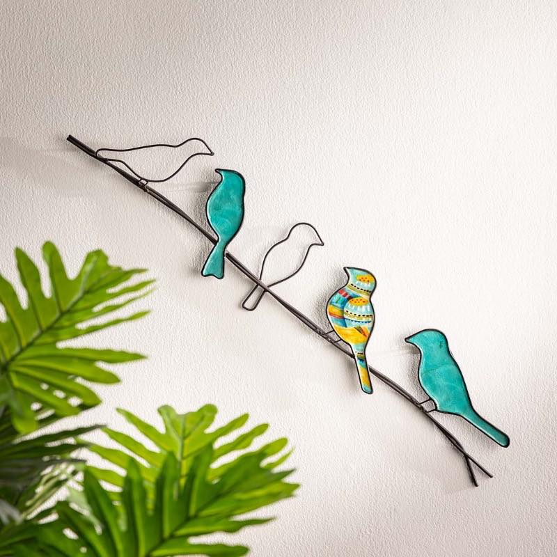 Handcrafted Metal and Capiz Birds on a Wire Wall Art