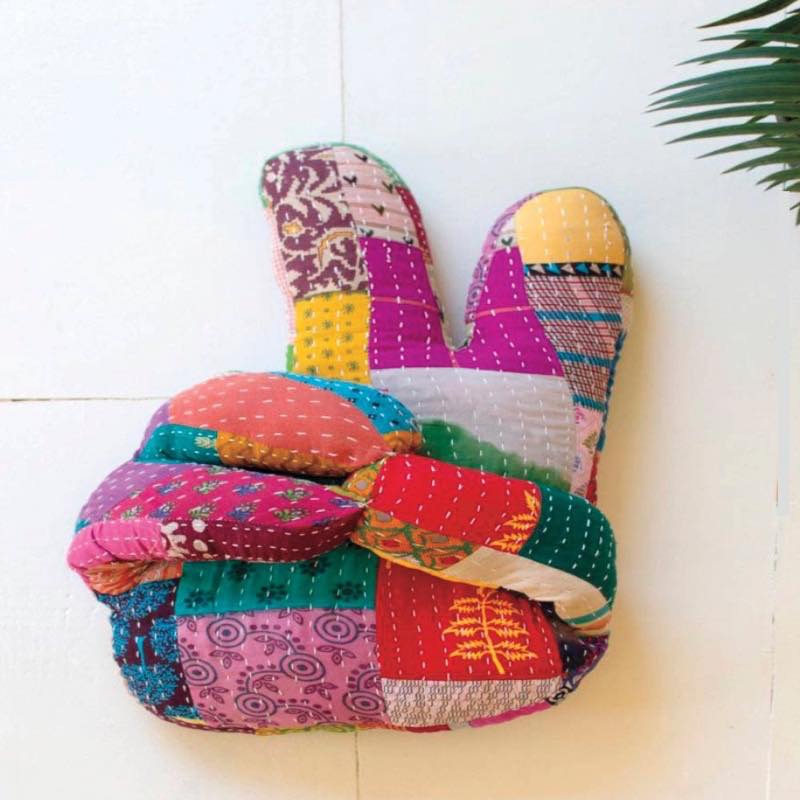 Kantha Peace Fingers Shaped Pillow