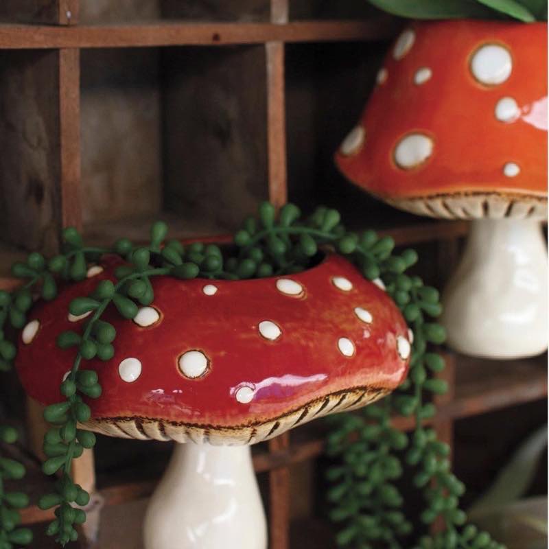 Toadstool Ceramic Wall Planters, Set of 2