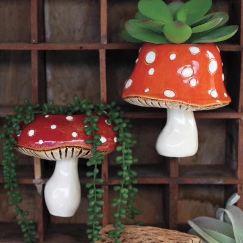 Toadstool Ceramic Wall Planters, Set of 2