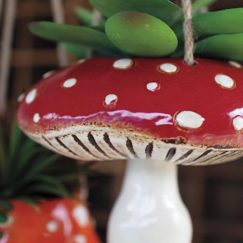 Hanging Toadstool Ceramic Planters, Set of 2