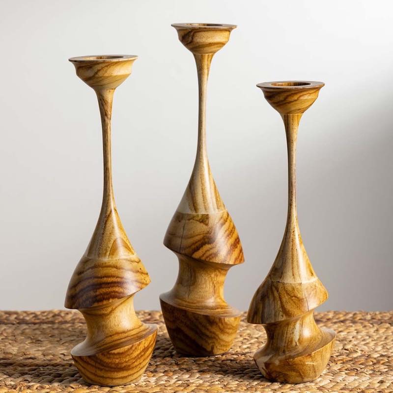 Art Deco Carved Candlesticks, Set of 3