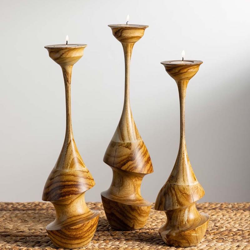 Art Deco Carved Candlesticks, Set of 3