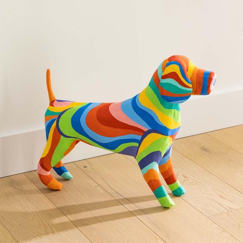 Rainbow Paper Mache Beagle Dog