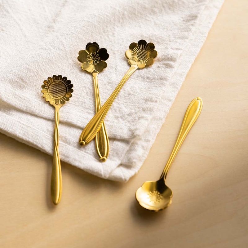 Gold-Plated Flower Spoons, Set of 4