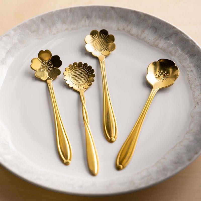 Gold-Plated Flower Spoons, Set of 4