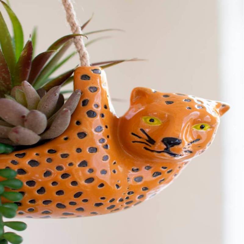 Ceramic Cheetah Hanging Planter